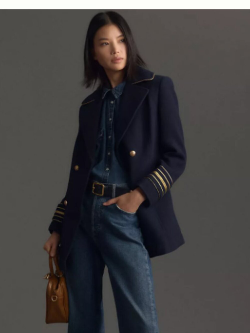 Anthropologie Maeve Wool Blend Military Peacoat size Small